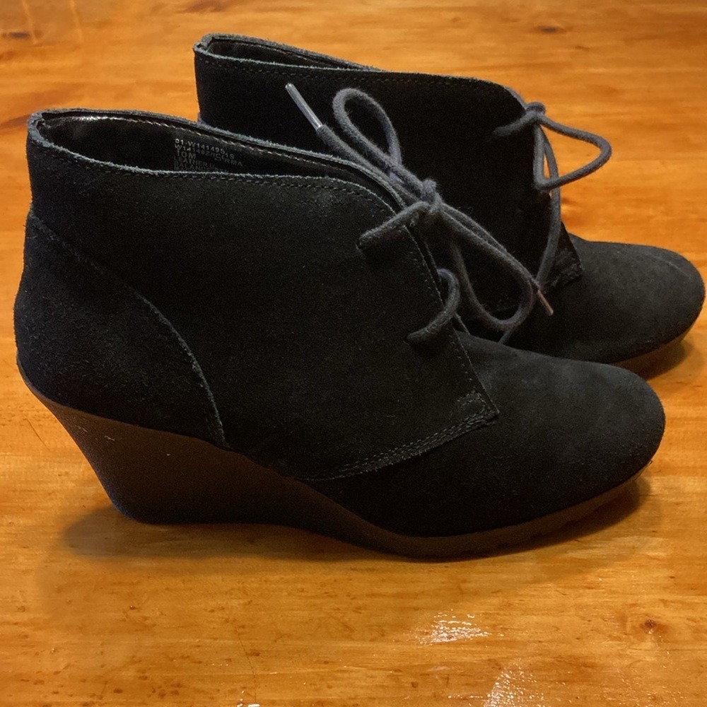 Boho Chic Twee Comfort Black Suede Wedge Booties Lace Up‎ Ankle Boots Streetwear